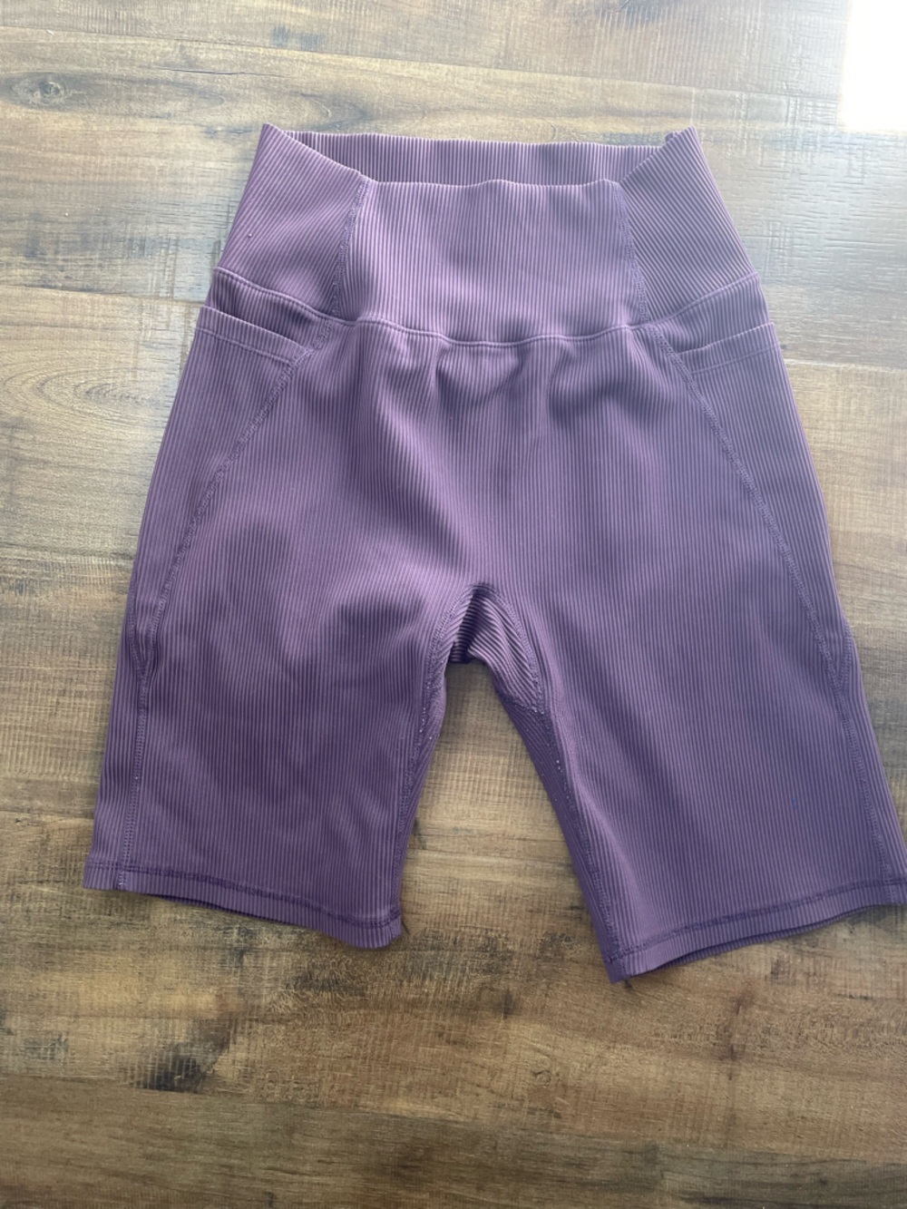 BuffBunny Ribbed High-Waist Bike Shorts in Plum Size L